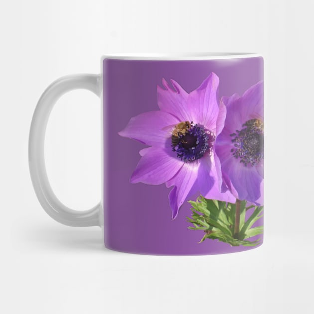 Purple Pink Anemones with Honey Bees Vector Art by taiche